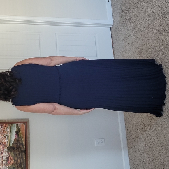 Msk Navy Chiffon Pleated Dress 